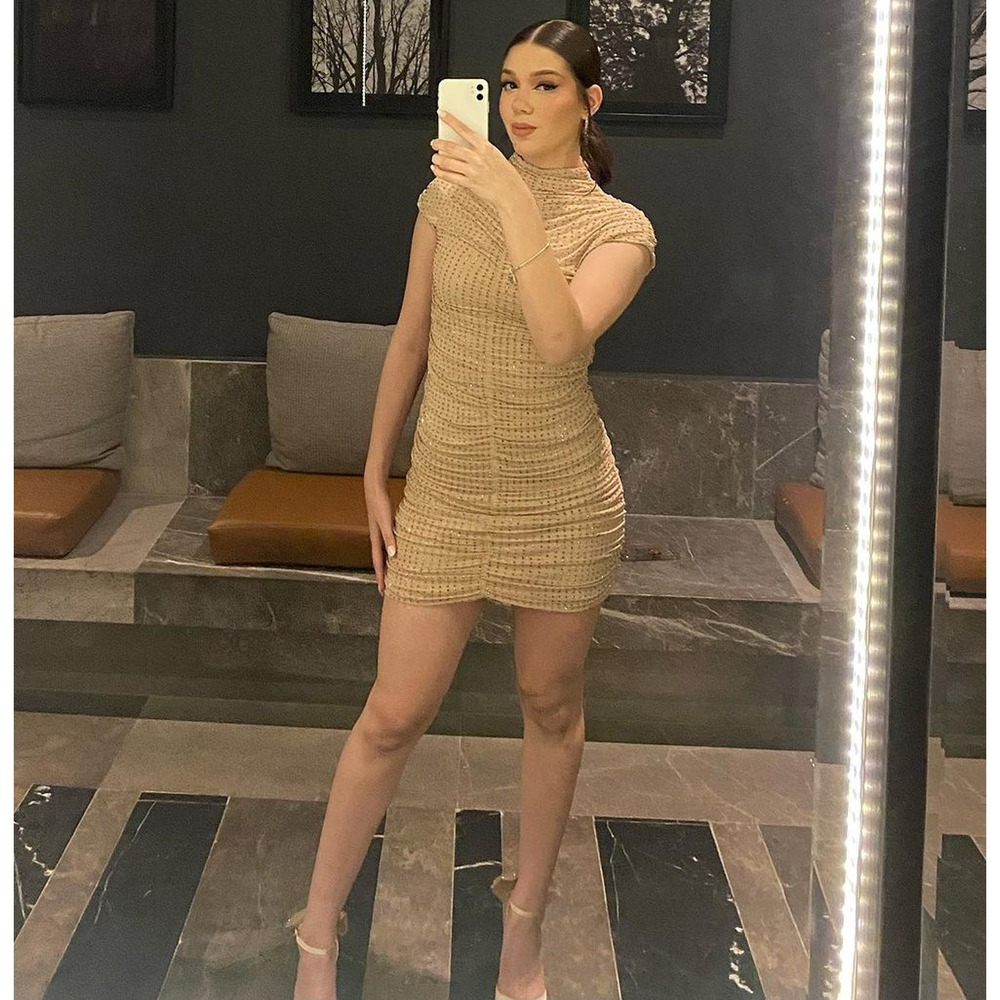 ZARA Rhinestone Bodycon Mini Dress NWT Ruched Party Cocktail Dress M L - Picture 14 of 16